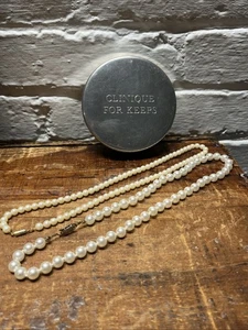Tiffany & Co Clinique For Keeps 4” Pewter Velvet Lined Trinket Box W Faux Pearls - Picture 1 of 5