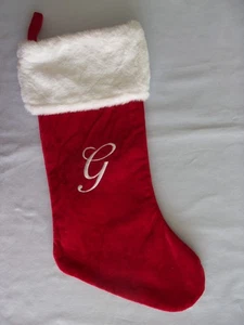 Weihnachtsstrumpf rot gebürstet Stoff/weißes Kunstfellband/bestickt weiß "G" - Bild 1 von 2
