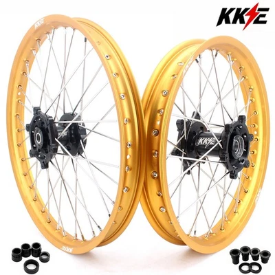 KKE 21/19 Wheels for Suzuki RM125 1996-2007 RM250 1996-2008 Gold Rims Black Hub - Image 1 of 4