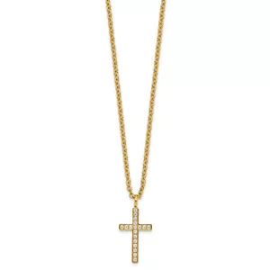 Chisel Stainless Steel Polished Yellow IP-plated with CZ Cross 20" Necklace SRN2 - Picture 1 of 3