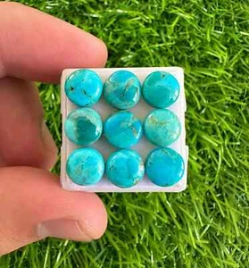 Pietra preziosa cabochon naturale blu mohave turchese 8 mm forma rotonda lotto 10 pezzi. - Foto 1 di 10