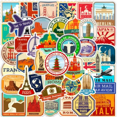 LOVELIOME 50 World Travel Country Region Logo Stickers Skateboard Luggage Laptop Decal UK