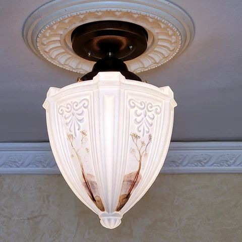 078c Antique/Vtg 1920's 30's Ceiling Light Glass Lamp Fixture hall porch pendant Cover
