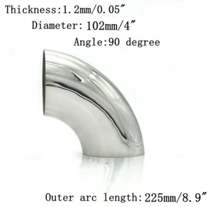 4 Inch 201 Stainless Steel Excellent 1pc 90 Degree Bend 76mm Elbow Exhaust Pipe - Picture 1 of 5