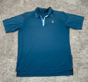 Nike Court Shirt Mens Large Blue Golf Polo Dri Fit Performance Tennis Agassi - Picture 1 of 11