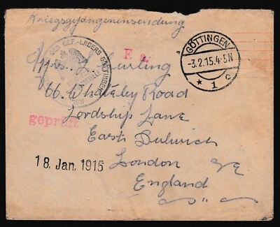 Germany Cover 1915 WWI Prisoner of War Göttingen to London UK Z2952 - Image 1 of 4