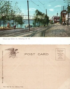 WHEELING W.VA WARF & WATER STREET UNDIVIDED ANTIQUE POSTCARD railroad tracks - Picture 1 of 1