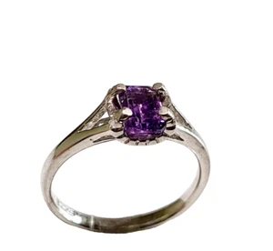 Natural Octagonal Amethyst Gemstone 925 Sterling Silver Ring Sz 4.5 US - Picture 1 of 13