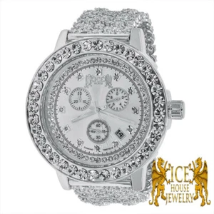 Genuine Diamonds Solitaire Bezel White Gold Finish Khronos Watch Icy Custom Band - Picture 1 of 4