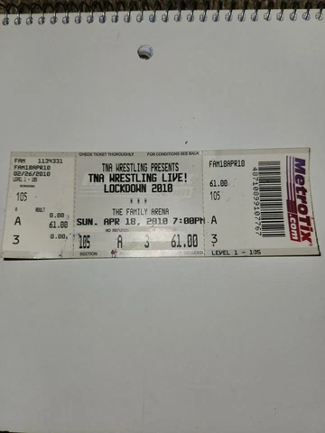 TNA Wrestling Lockdown Full Ticket Stub HULK HOGAN STING RIC FLAIR (see pics) Cover