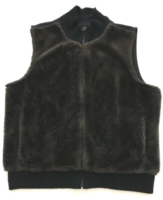 Chaleco elástico para mujer The Limited L marrón imitación piel negro tejido cuello cremallera completa Foto 1 de 4