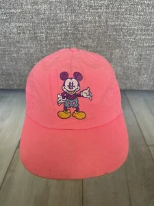 Vintage 80's Walt Disney Mickey Pink Nylon Leather Strap Snapback Cap Hat USA - Picture 1 of 8