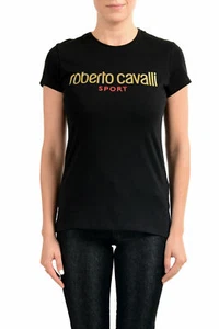 Camiseta deportiva Roberto Cavalli para mujer manga corta negra brillo escritura talla M - Imagen 1 de 7