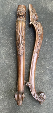 Pair of Antique Carved Wood Table Legs Caryatides Lady Figures 30" Set of 2 Cover
