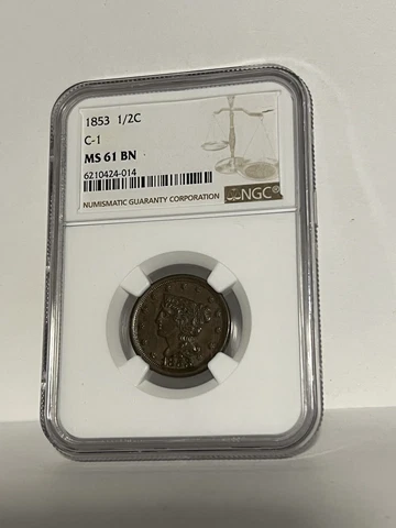 1853 HALF CENT NGC MS 61 BN C-1 Cover