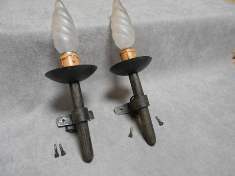 Vintage french pair of wrought iron WALL Light SCONCES Cover