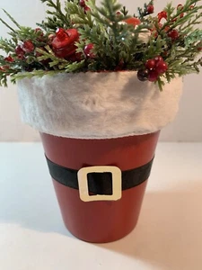 Christmas VTG Button Bouquet/Santa Pot-Country Farmhouse Shabby Prim Decor - Picture 1 of 3