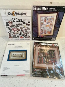 4 Cat Kitten Theme Sealed Cross Stitch Kits Dimensions,One Nighters,Happy Things - Picture 1 of 9