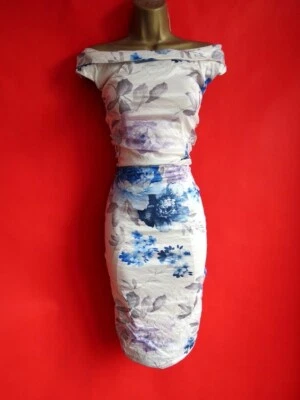 Phase Eight floral metallic bardot bodcyon pencil dress size 14. - Image 1 of 4