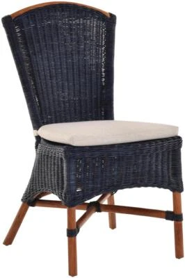 Rattan Esszimmer-/ Küchen-Stuhl hohe Rückenlehne (Blau Braun, ohne Armlehne) - Bild 1 von 4
