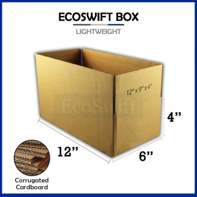 1-Box 12x6x4 EcoSwift Cardboard Packing Moving Shipping Box Corrugated Carton - Image 1 of 4