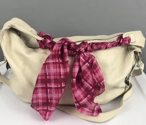 Furla 2Way Duffle Crossbody Leather Bag Cream Zip Closure Travel Casual - Picture 1 of 20