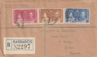 BARBADOS: Registered FDC to England 1932. Arr.canc. - Image 1 of 2