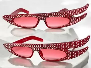 Exaggerated Unique Unusual Vintage Retro Style Bling SUN GLASSES Funky Red Frame - Picture 1 of 7
