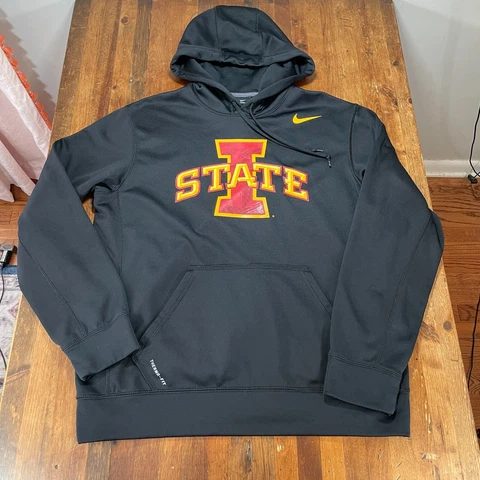 Iowa State Cyclones Hoodie Mens Medium Nike Black Football ThermaFit Sweatshirt Cover
