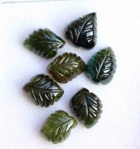 Tourmaline Green Color Leaf Shape Carving 7 Pc. 31.00 Cts. Natural Gemstone - Picture 1 of 2