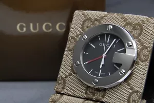 【 N MINT+++ w/ BOX 】 GUCCI Travel Clock 200 47mm Black Dial Quartz Table Clock - Picture 1 of 12