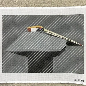 Handgemalte Nadelspitze Leinwand Charley Harper Pelikan Regenguss 13 ct 20 x 14 - Bild 1 von 1