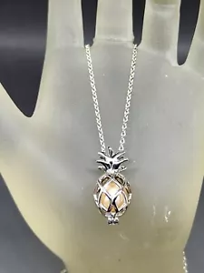 Woman's .925 Sterling Silver Caged Pinkish Pearl Pineapple Pendant 18" Necklace - Picture 1 of 5