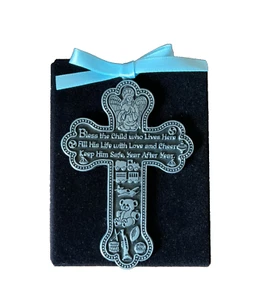 Zinn Kreuz Baby Junge Gebet "Segne dieses Kind" Krippe Weihnachtsschmuck Neu Box - Bild 1 von 6