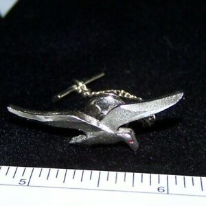 Vintage Seagull Tie Tac Brushed Silver Color Maritime Ocean Pin with Chain clasp