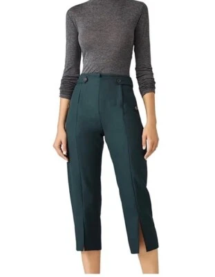 Pantalones recortados delanteros plisados de lana virgen verde oscuro talla 40 Carven para mujer Foto 1 de 4