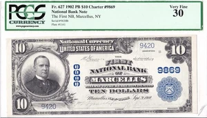 $10 1902 PB National MARCELLUS New York NY ๐บ๐ธ BEST KNOWN Only 2 on Census ๐บ๐ธ - Picture 1 of 2
