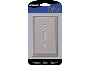 Wallplate, 4-7/8 in L, 3 in W, 1 -Gang, Cast Metal, Brushed Nickel - Picture 1 of 10