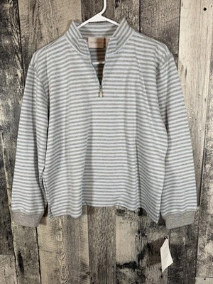 Новый с Ярлыками Liz Claiborne 1/4 молнии синий серый в полоску толстовка размер маленький средний - Изображение 1 из 4