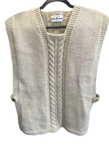 VTG Swaledale Woollens Thick Cable Knit Lt Cream Box-Neck 100% British Wool Sz L - Picture 1 of 4
