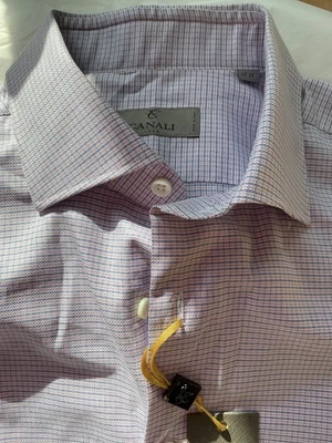 NUEVA Camisa de Vestir Canali Azul/Rosa 100% Algodón Tejido - 17/43 Foto 1 de 4
