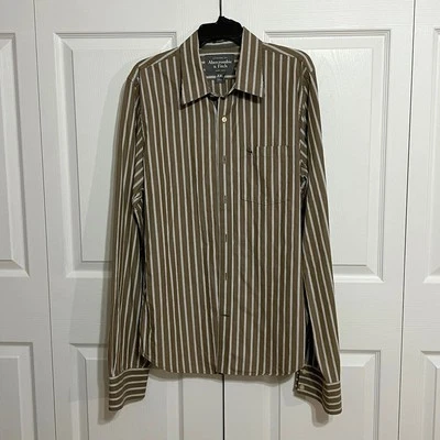 Abercrombie & Fitch Muscle LS shirt Sz XXL 100% cotton brown and white stripes  - Image 1 of 4