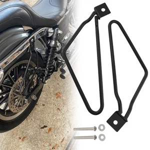 Black Motorcycle Saddle Bag Mount Bracket Holder Rack For Harley Dyna Wide Glide - Picture 1 of 7