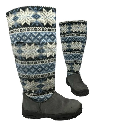 Antigo Suéter Baffin Botas de Neve Femininas de Lã Tamanho 6 Azul Malha Couro Inverno - Imagem 1 de 4