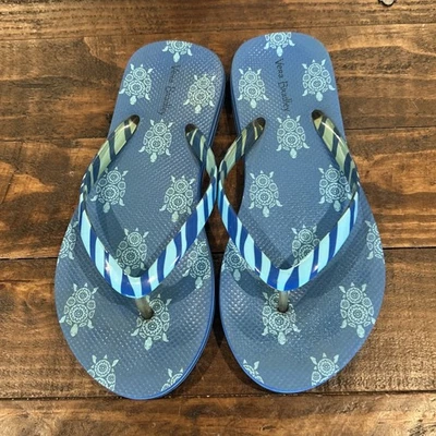 Vera Bradley Womens Flip Flop Thong Sea Turtle Print Striped Strap Blue Size 5-6 - Image 1 of 4