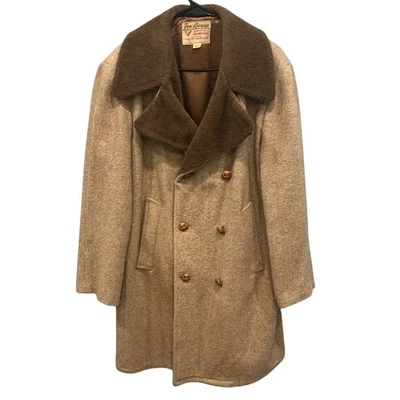 Vintage Fox Knapp Heavyweight Wool Coat Size 42 Faux Fur Trim 60s Classic Winter - Image 1 of 4