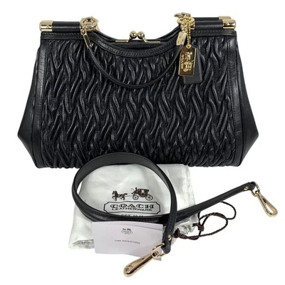 COACH Madison Gathered Twisted Black Leather Carrie Satchel + Tags, Dust Bag EUC - Image 1 of 4