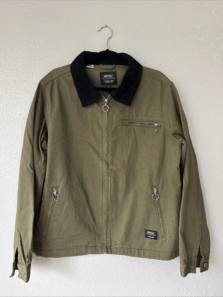WeSC Zip Front Station Work Jacket Olive Green Canvas Mens S NWT Chore Coat - Image 1 of 4