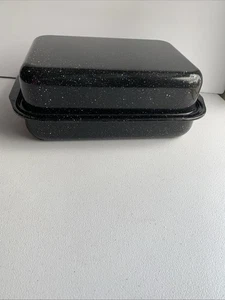 Juego de sartén para asar de granito rectangular vintage con tapa esmaltada mota negra - Imagen 1 de 20