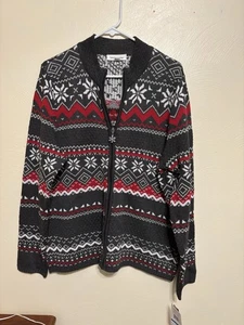 Breckenridge Strickjacke Damen XL grau rot Nordic Fair Isle Full Zip Pullover Strick - Bild 1 von 9